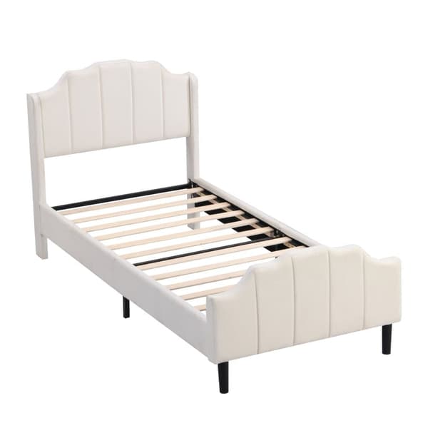 Enkeltseng, betrukket med fløjl, 90 x 200 cm, med tremmesengsramme - Beige
