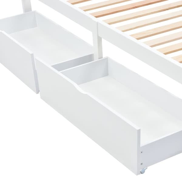 Enkeltseng 90x200cm i massivt træ med 2 skuffer - Hvid