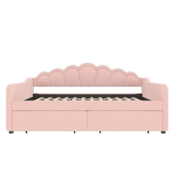 Sovesofa 90x200 cm - med LED-belysning - med 2 skuffer - fløjl - pink (uden madras)