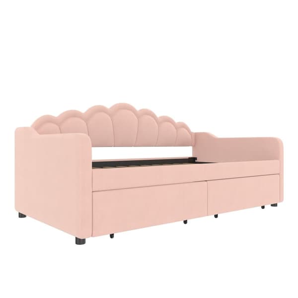 Sovesofa 90x200 cm - med LED-belysning - med 2 skuffer - fløjl - pink (uden madras)