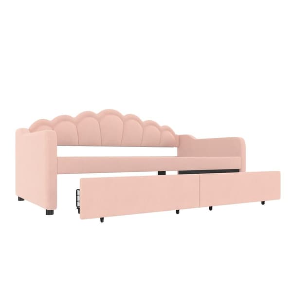 Sovesofa 90x200 cm - med LED-belysning - med 2 skuffer - fløjl - pink (uden madras)