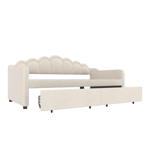 Bäddsoffa 90x200 cm - med LED-belysning - med 2 lådor - sammet - beige (utan madrass)