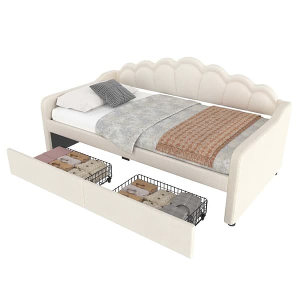 Bäddsoffa 90x200 cm - med LED-belysning - med 2 lådor - sammet - beige (utan madrass)