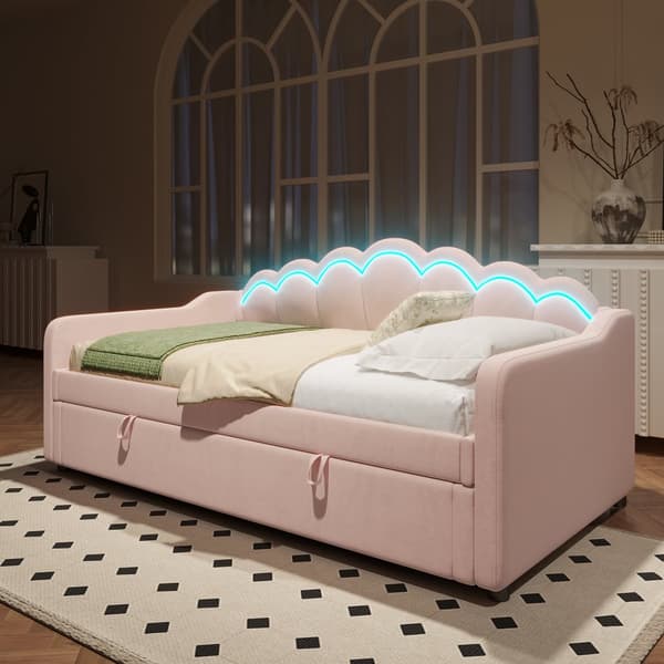 Bäddsoffa med förvaringsutrymme 90x200 cm - Färgskiftande LED-belysning - Sammet - Rosa (utan madrass)