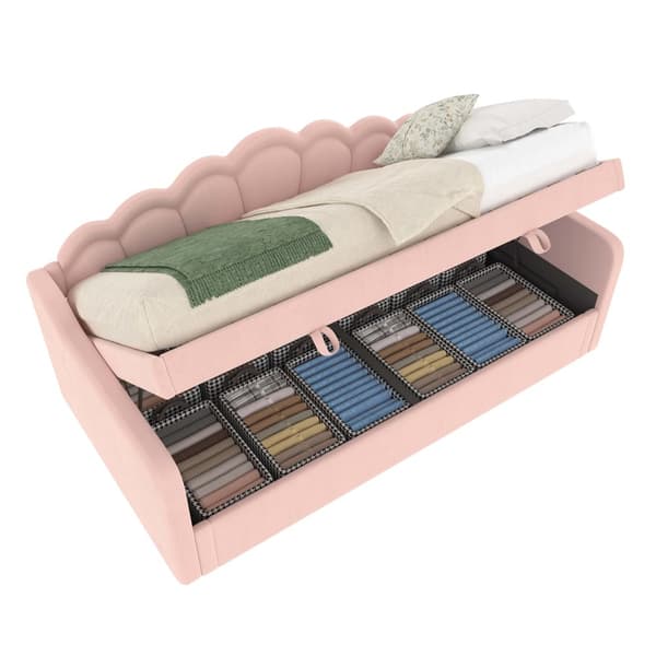 Bäddsoffa med förvaringsutrymme 90x200 cm - Färgskiftande LED-belysning - Sammet - Rosa (utan madrass)
