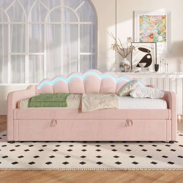 Bäddsoffa med förvaringsutrymme 90x200 cm - Färgskiftande LED-belysning - Sammet - Rosa (utan madrass)