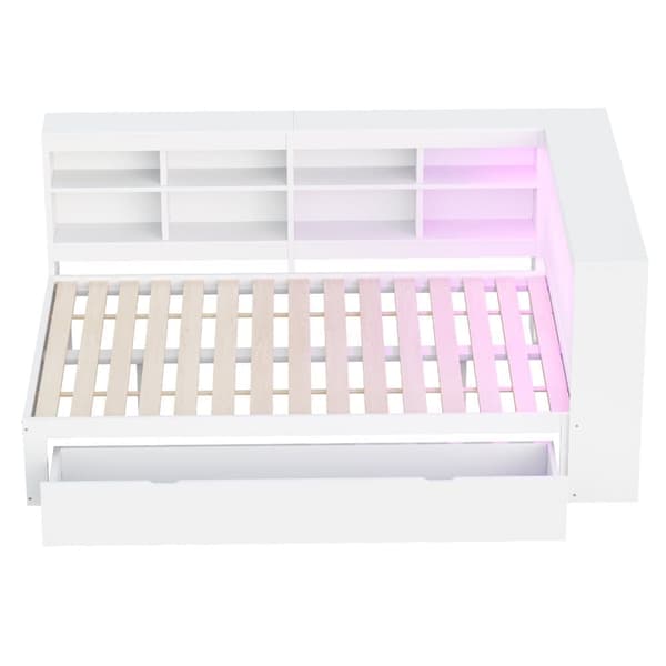 Sovesofa i massivt træ 140 x 200 cm - med opbevaringsrum - med USB - med LED-belysning + med stikkontakt - hvid (uden madras)