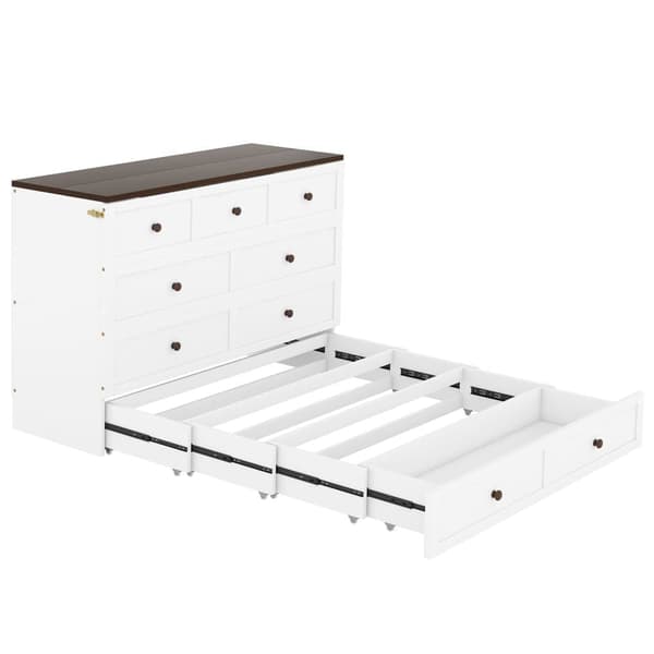 Utdragbar träbädd 140 x 200 cm - med USB-portar och förvaringsutrymme - vit