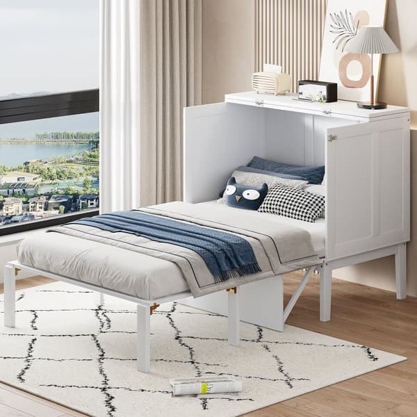 90 x 200 cm sammenklappelig træseng - med lamelbund - hvid