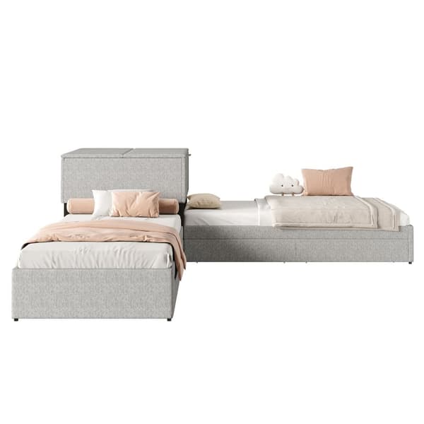 Sovesofa 90x200cm - 2 enkeltsenge - Med sovesofa - Med opbevaring - Med 1 skuffe - Grå