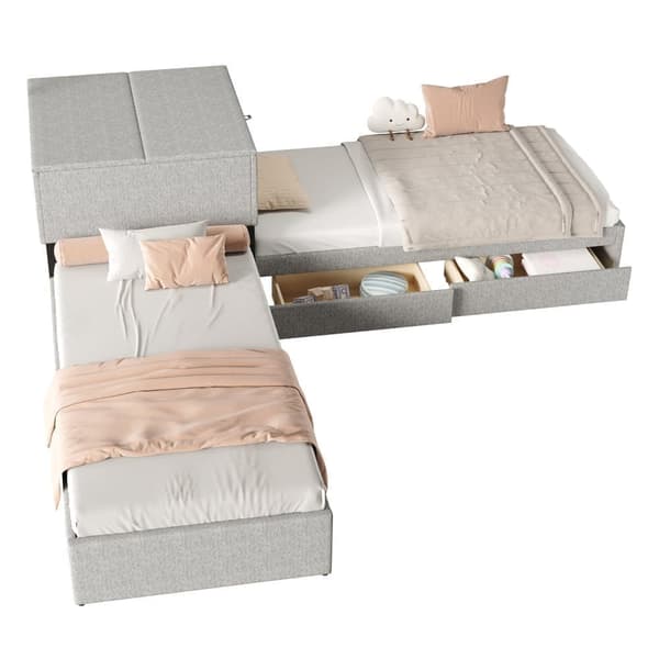 Sovesofa 90x200cm - 2 enkeltsenge - Med sovesofa - Med opbevaring - Med 1 skuffe - Grå