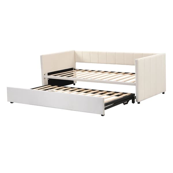 Klädd bäddsoffa 90/180x200cm sammetstyg bäddsoffa med spjälbotten - Beige