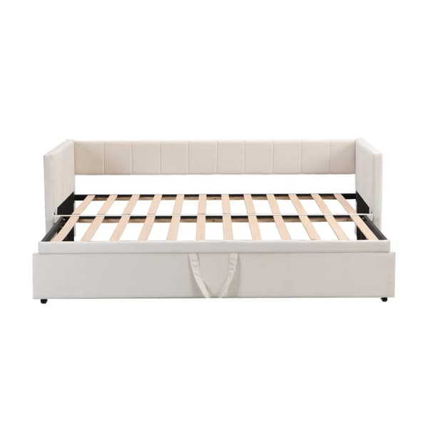 Klädd bäddsoffa 90/180x200cm sammetstyg bäddsoffa med spjälbotten - Beige