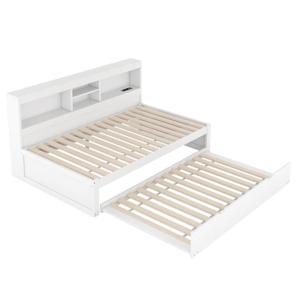 Daybed 90x200cm Avec Un Lit Gigogne 90x190cm - Sengekommode med LED og stik, hvid