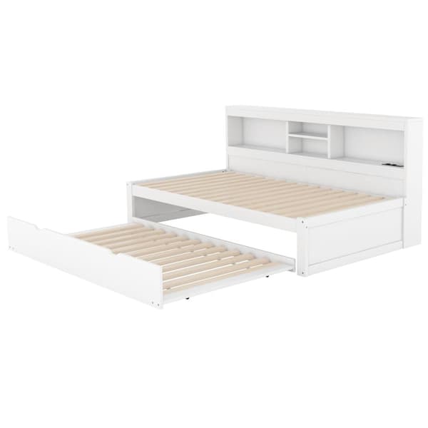 Daybed 90x200cm Avec Un Lit Gigogne 90x190cm - Sengekommode med LED og stik, hvid