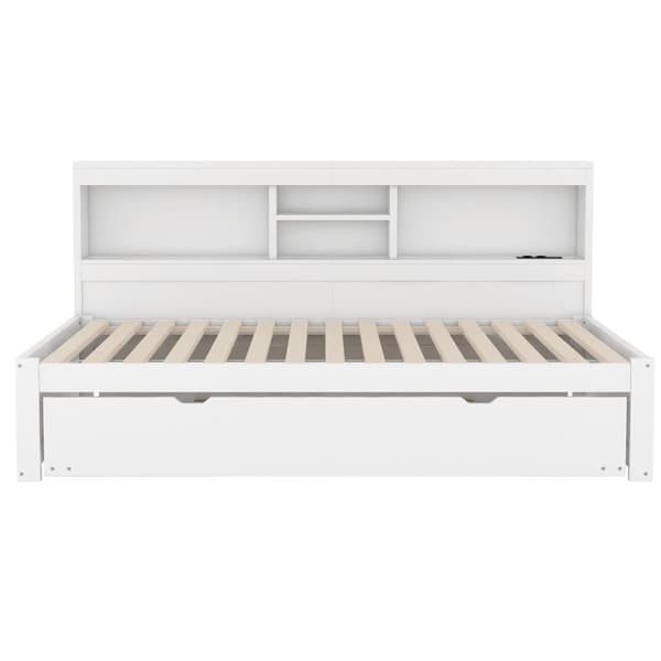Daybed 90x200cm Avec Un Lit Gigogne 90x190cm - Sengekommode med LED og stik, hvid