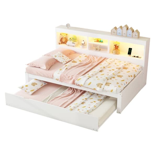 Daybed 90x200cm Avec Un Lit Gigogne 90x190cm - Sengekommode med LED og stik, hvid