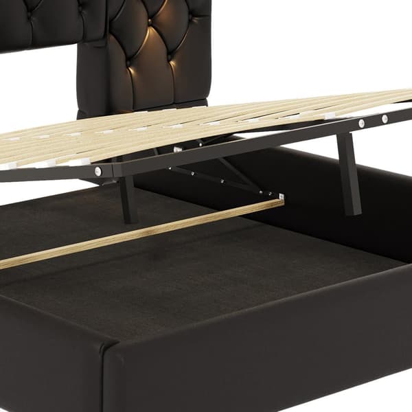 Parivuode 180x200 cm pitkällä sängynpäädyllä PU-nahkaa – Sängynrunko USB-porteilla, lukuvaloilla, hydraulisella säilytystilalla – Musta
