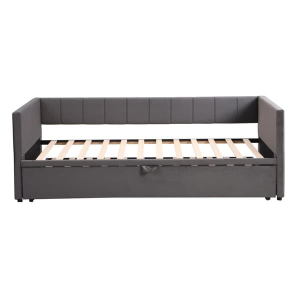 Polstret sovesofa 90/180x200cm i fløjl stof sovesofa med krybbebund - grå
