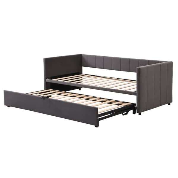 Polstret sovesofa 90/180x200cm i fløjl stof sovesofa med krybbebund - grå