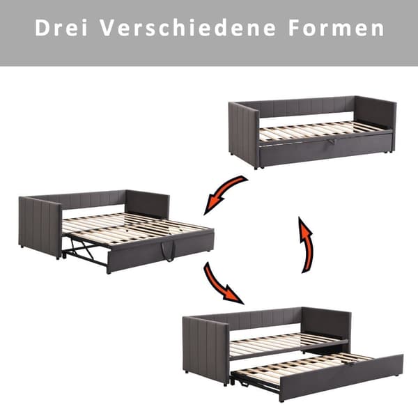 Polstret sovesofa 90/180x200cm i fløjl stof sovesofa med krybbebund - grå