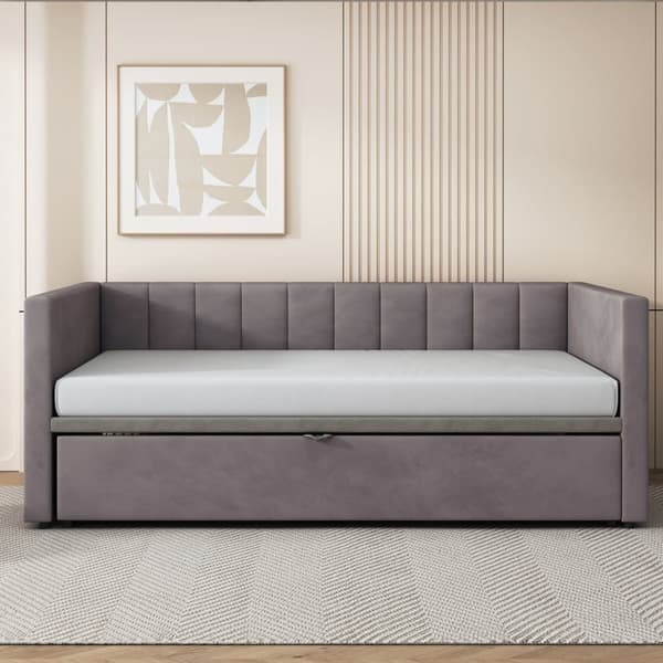 Polstret sovesofa 90/180x200cm i fløjl stof sovesofa med krybbebund - grå
