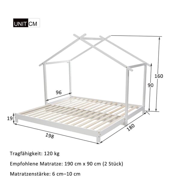 Husseng – Udtræksseng i massivt træ – 90/180x190 cm – Hvid