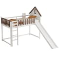 Miniatyrbild 7 av 11: Mezzanine-säng 90x200 cm med stege och glidbana - i furu och mdf - vit och brun