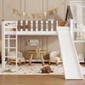 Miniatyrbild 1 av 11: Mezzanine-säng 90x200 cm med stege och glidbana - i furu och mdf - vit och brun