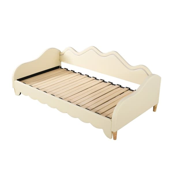 90(180)x190 cm udtræksseng - I imiteret læder - Med LED-belysning og lamelbund - Beige