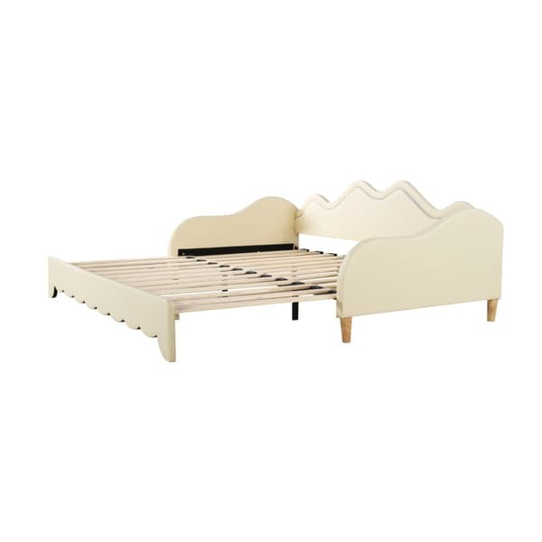 90(180)x190 cm udtræksseng - I imiteret læder - Med LED-belysning og lamelbund - Beige