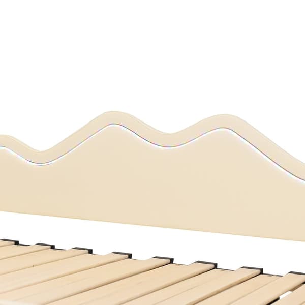 90(180)x190 cm udtræksseng - I imiteret læder - Med LED-belysning og lamelbund - Beige