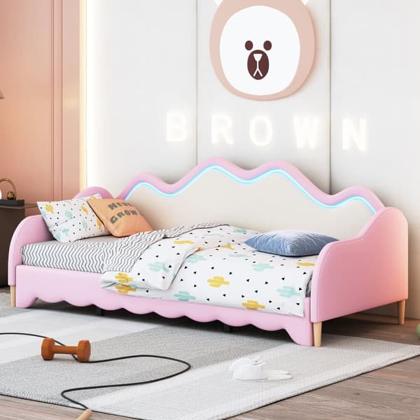 90(180)x190 cm Udtræksseng - kunstlæder - med LED-belysning og lamelbund - pink