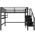 Miniatyrbillede 5 af 11: 140x200 cm metal mezzanin seng - med hylde og opbevaringsstige - sort