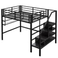 Miniatyrbillede 6 af 11: 140x200 cm metal mezzanin seng - med hylde og opbevaringsstige - sort