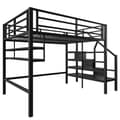 Miniatyrbillede 7 af 11: 140x200 cm metal mezzanin seng - med hylde og opbevaringsstige - sort