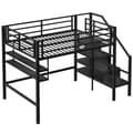Miniatyrbillede 9 af 11: 140x200 cm metal mezzanin seng - med hylde og opbevaringsstige - sort