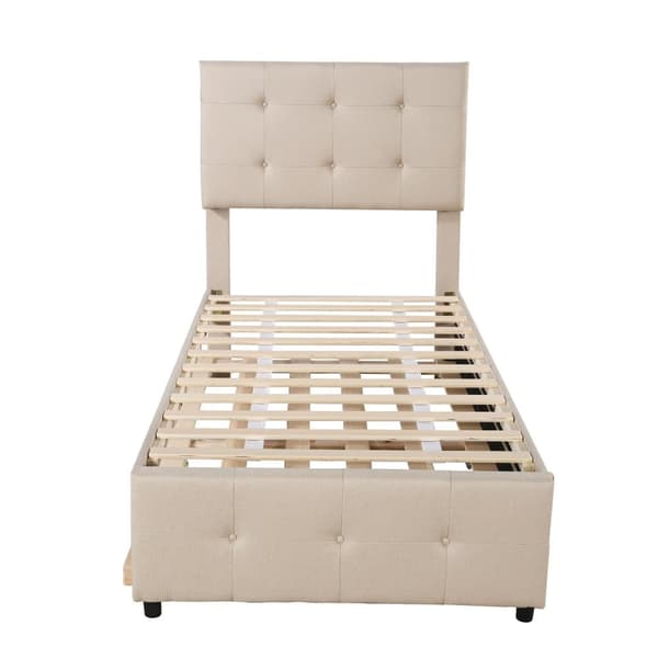 Polstret underseng 90x200cm - Justerbar sengegavl - Linnedstof - Beige