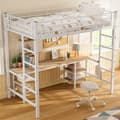 Miniatyrbillede 3 af 11: Mezzanin Seng 90x200 cm - med skrivebord og hylder - Jernstel - Hvid