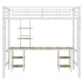 Miniatyrbillede 5 af 11: Mezzanin Seng 90x200 cm - med skrivebord og hylder - Jernstel - Hvid
