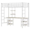 Miniatyrbillede 6 af 11: Mezzanin Seng 90x200 cm - med skrivebord og hylder - Jernstel - Hvid
