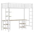 Miniatyrbillede 7 af 11: Mezzanin Seng 90x200 cm - med skrivebord og hylder - Jernstel - Hvid
