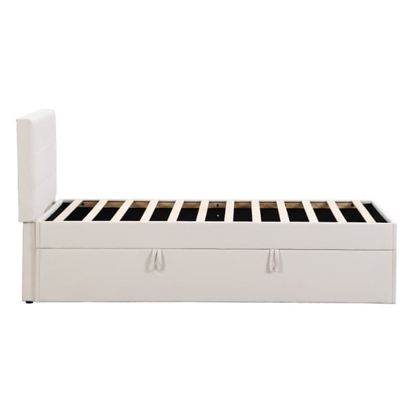 Sengekiste med tremmesengsbund - 90x200 cm - Hørstof - Beige