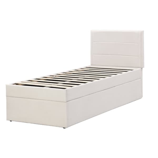 Sengekiste med tremmesengsbund - 90x200 cm - Hørstof - Beige