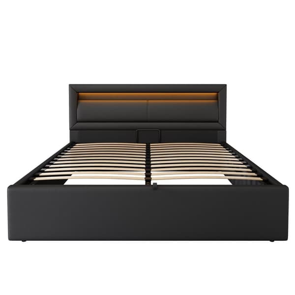 Dubbelsäng med LED 140 x 190 cm – Tillverkad av konstläder – Svart