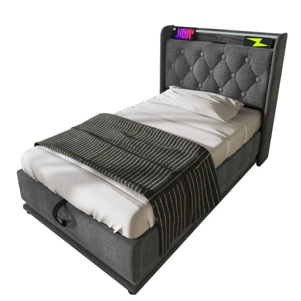 Linnedosa Säng 90x200cm - Med LED och USB- och typ-c-kontakter - Grå