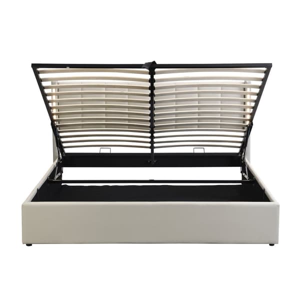 Polstret seng 140 x 190 cm - med USB-port til opladning - med LED-belysning - justerbar sengegavl - PU - grå (madras medfølger ikke)