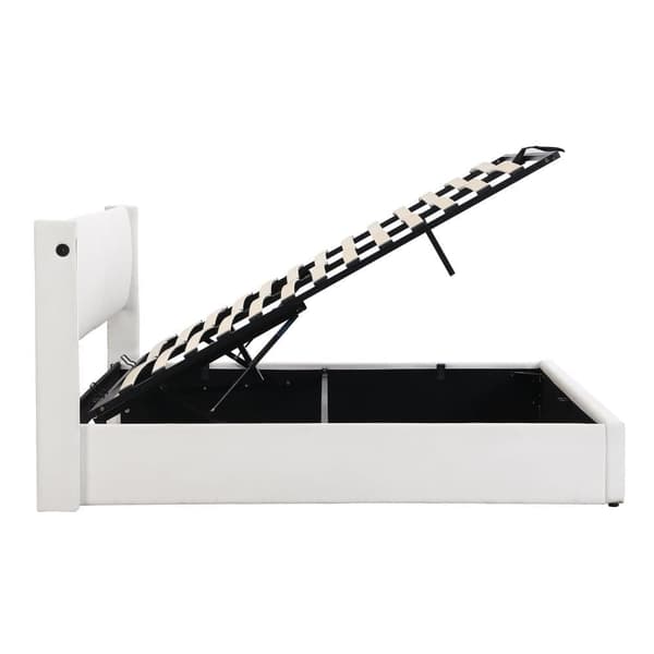 Polstret seng 140 x 190 cm - med USB-port til opladning - med LED-belysning - justerbar sengegavl - PU - hvid (madras medfølger ikke)