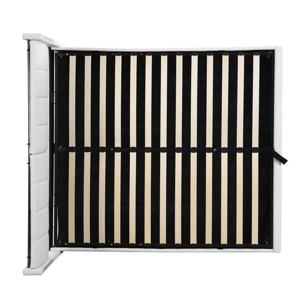 Polstret seng 140 x 190 cm - med USB-port til opladning - med LED-belysning - justerbar sengegavl - PU - hvid (madras medfølger ikke)