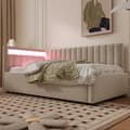 Miniatyrbillede 3 af 11: Seng med opbevaring 90x200 cm med LED-belysning – Velour stof – Beige